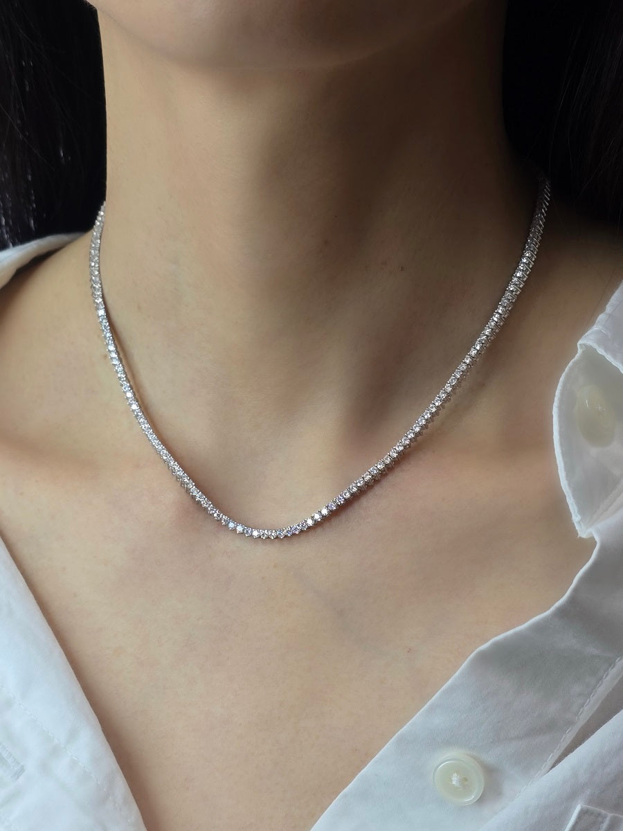 925 Silver 2mm 3 Prong Moissanite Tennis Necklace