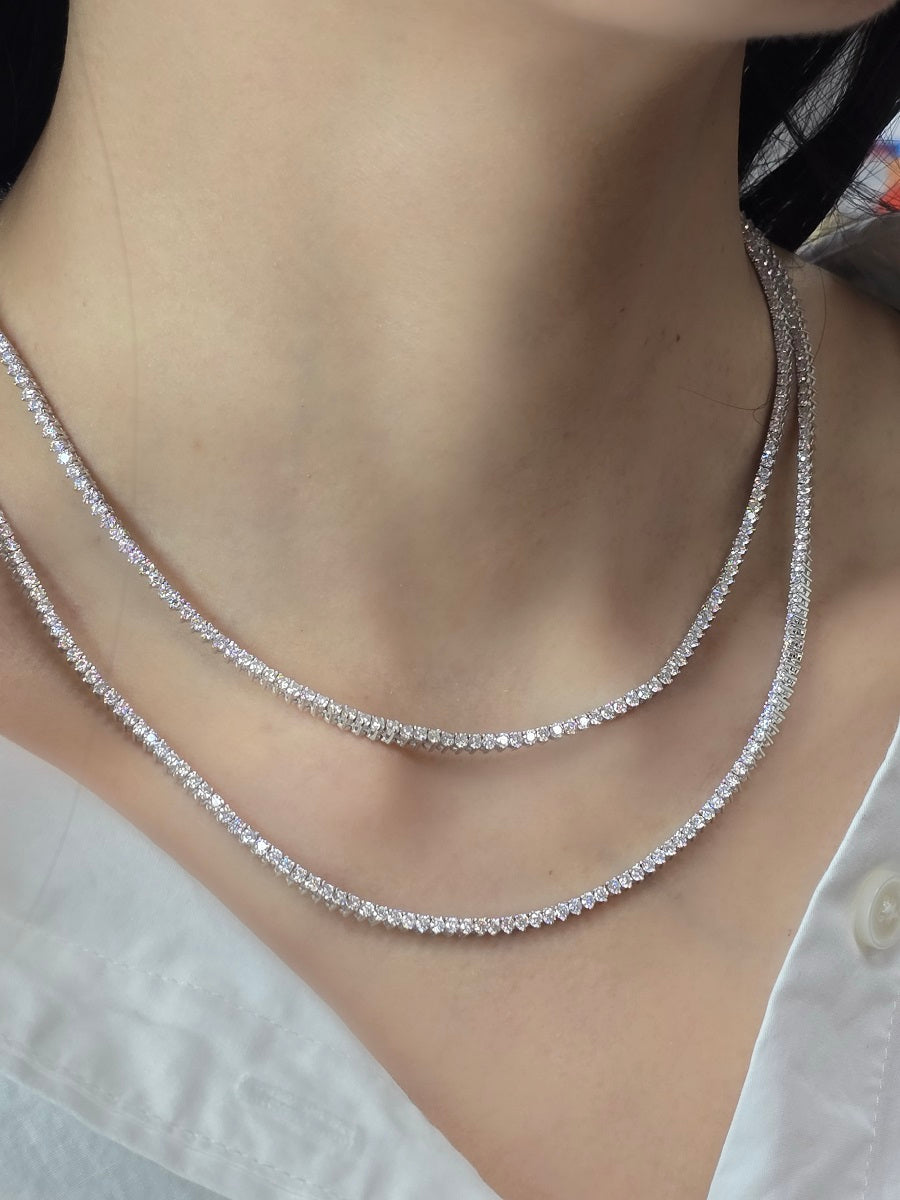 925 Silver 2mm 3 Prong Moissanite Tennis Necklace