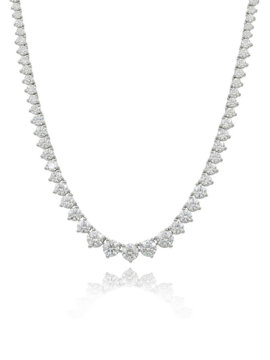 925 Silver 2-5mm Moissanite Graduated Tennis Necklace
