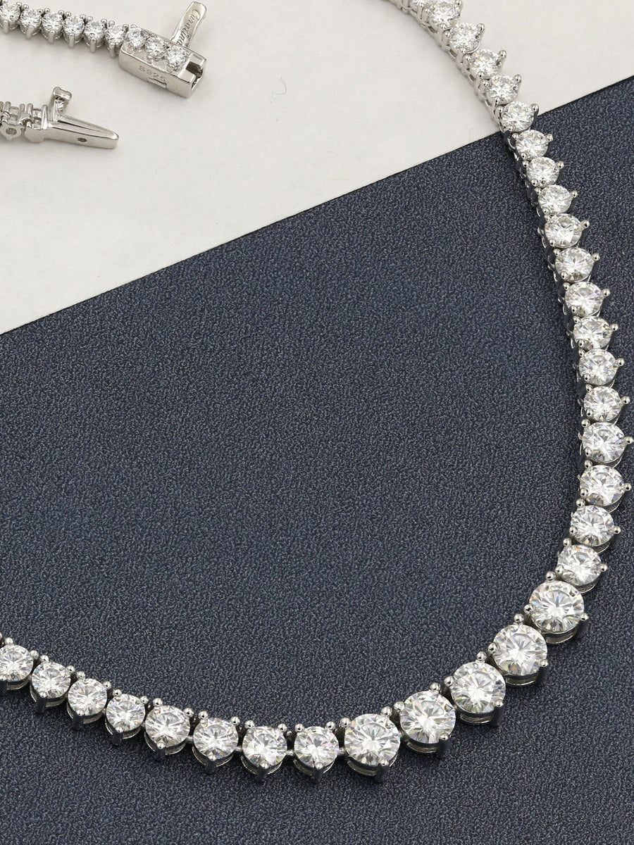 925 Silver 2-5mm Moissanite Graduated Tennis Necklace