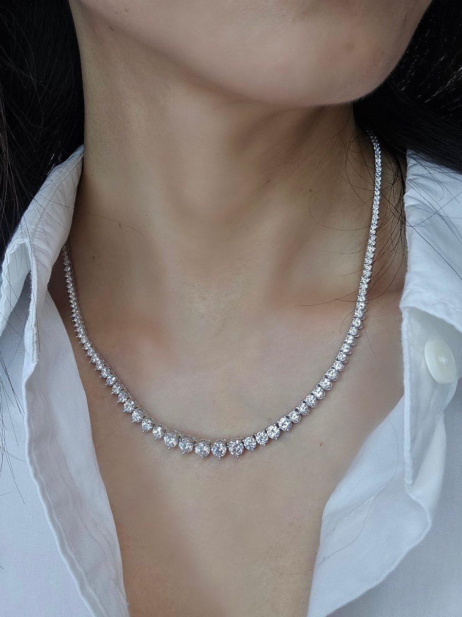 925 Silver 2-5mm Moissanite Graduated Tennis Necklace