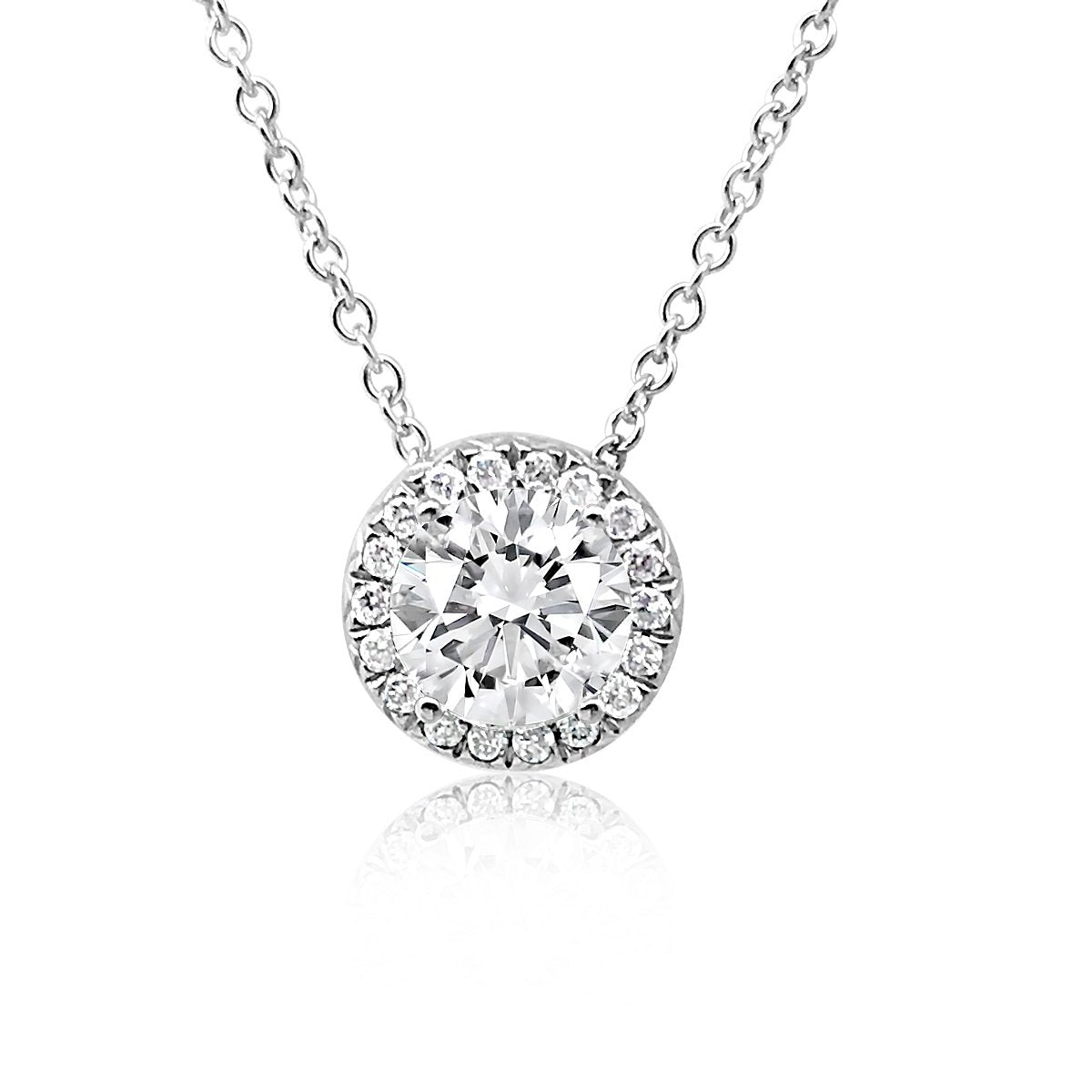 925 Sterling Silver Round Cut Moissanite Halo Setting Necklace