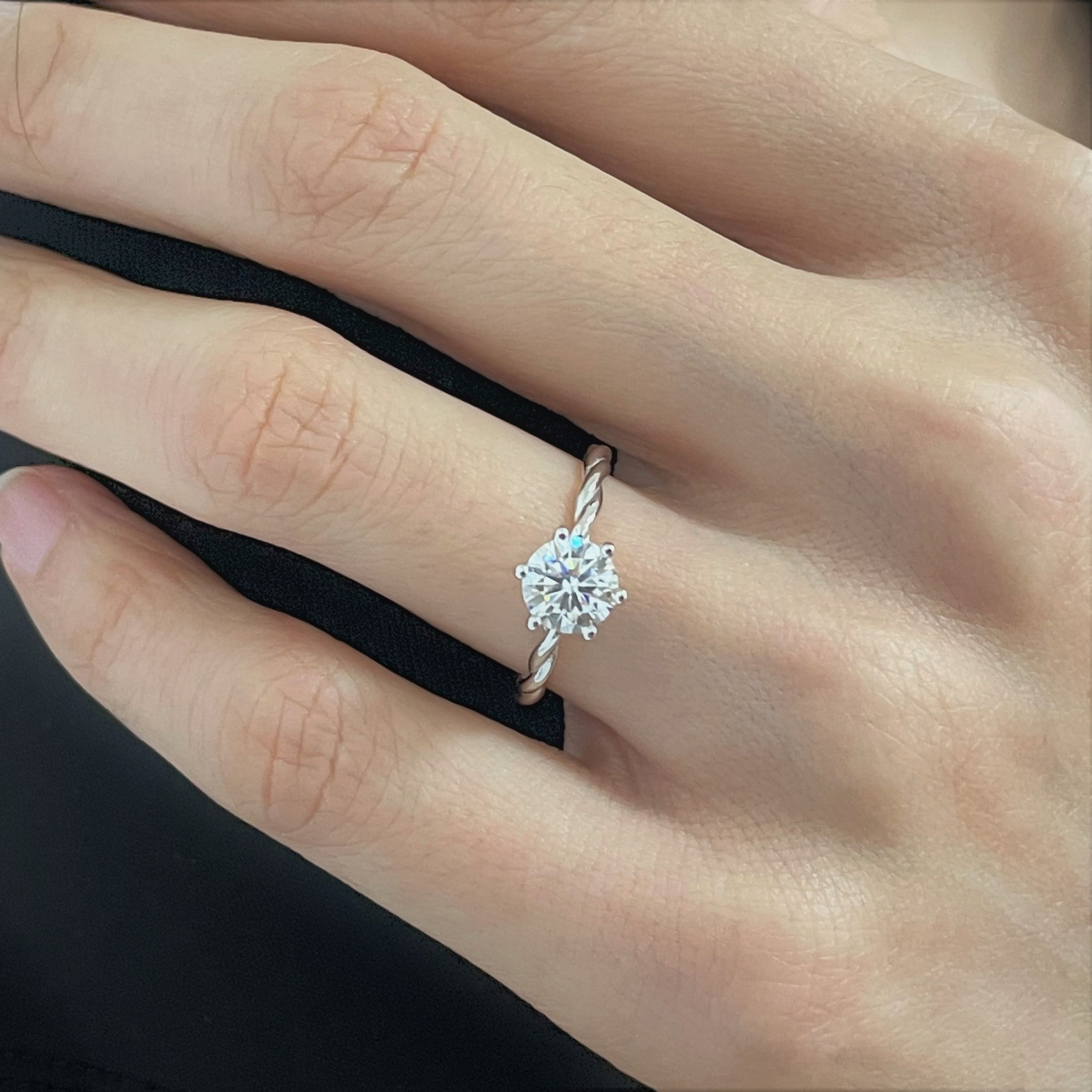 925 Silver Moissanite Twist Band Engagement Ring