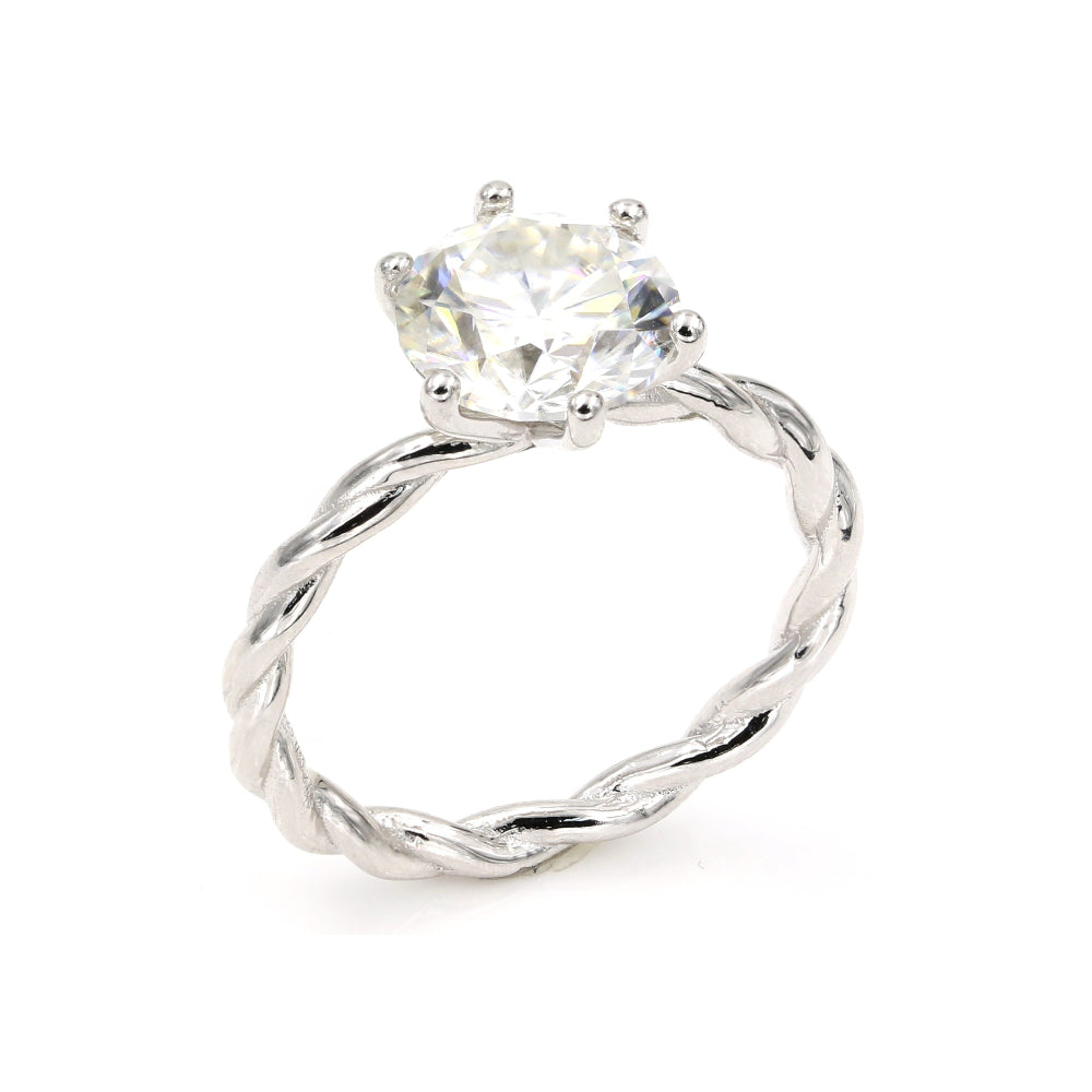 925 Silver Moissanite Twist Band Engagement Ring