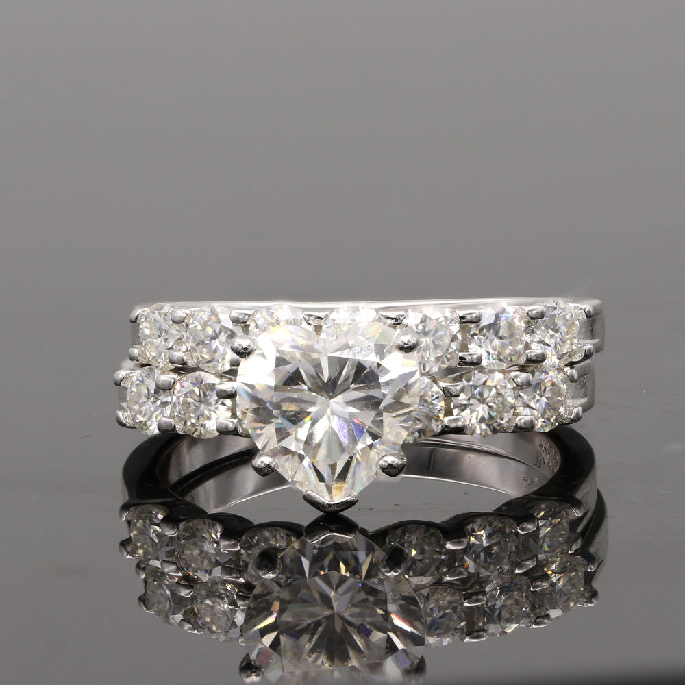 925 Silver Heart Cut Moissanite Engagement Ring Set