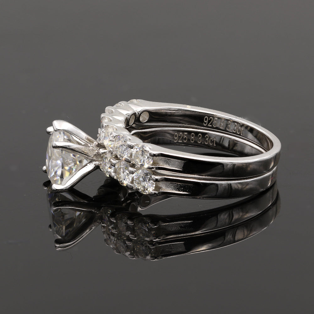 925 Silver Heart Cut Moissanite Engagement Ring Set