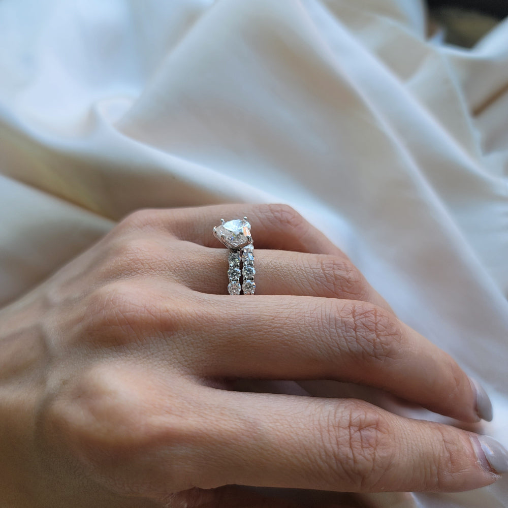 925 Silver Heart Cut Moissanite Engagement Ring Set