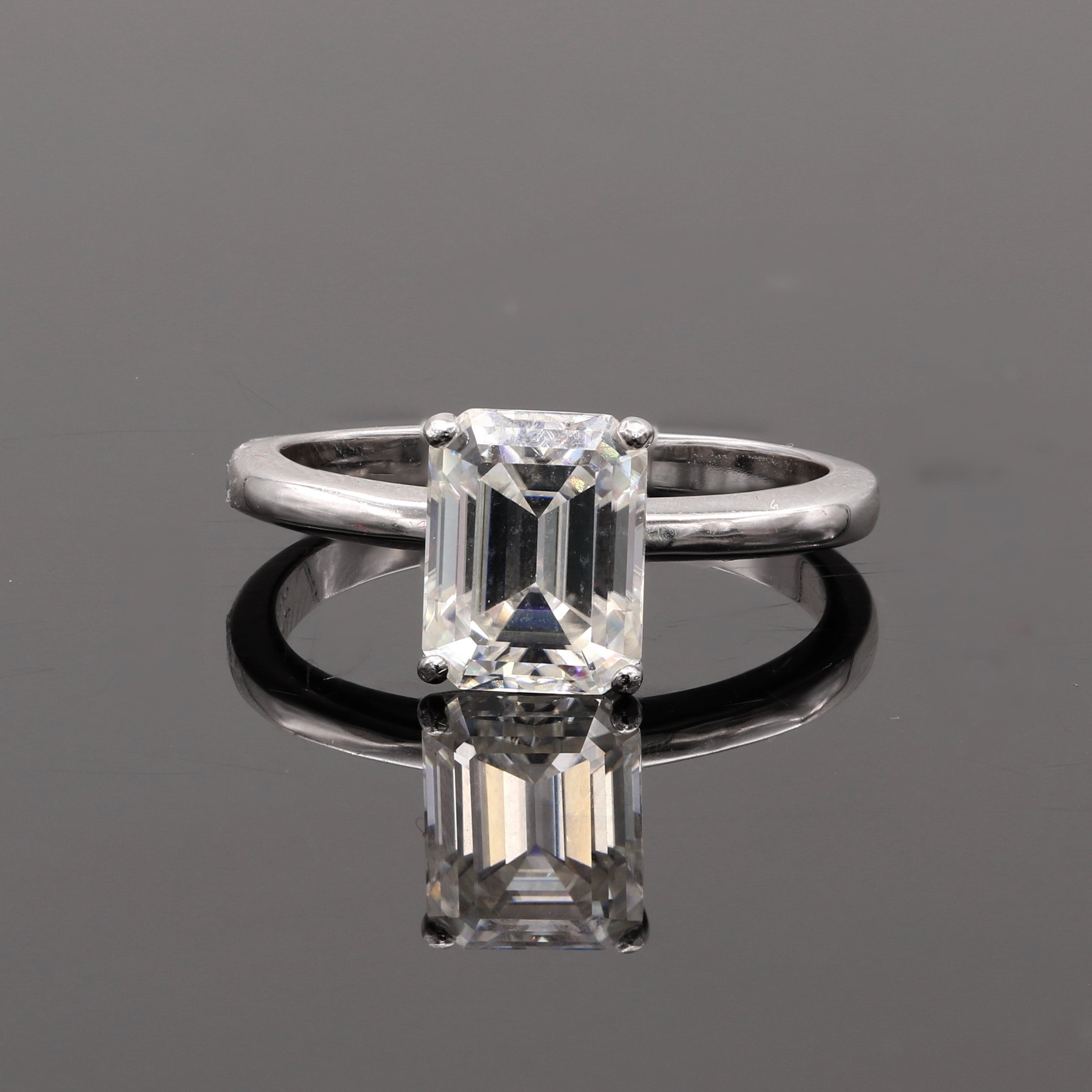 925 Silver 3.0Ctw. Moissanite Emerald Cut Engagement Ring