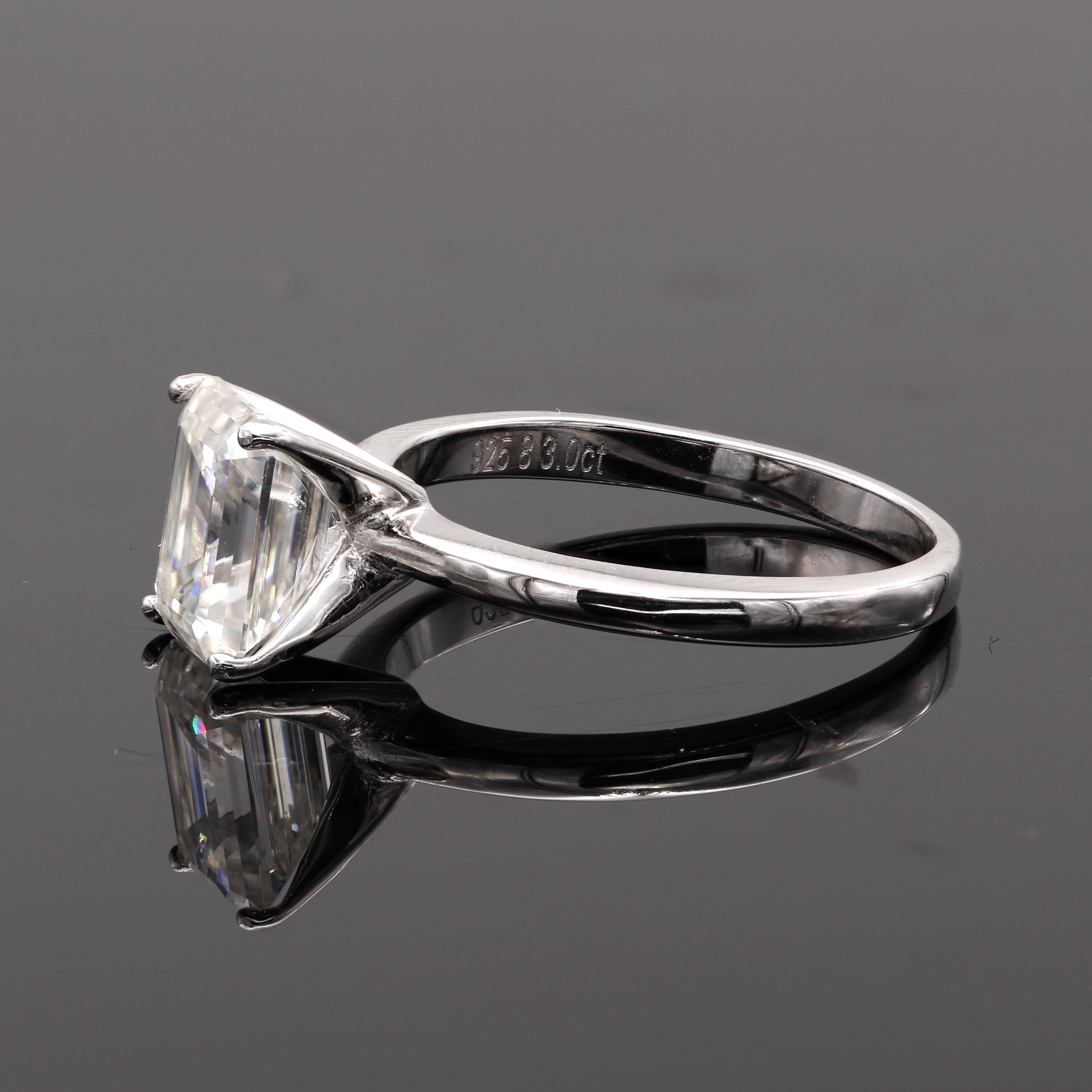 925 Silver 3.0Ctw. Moissanite Emerald Cut Engagement Ring