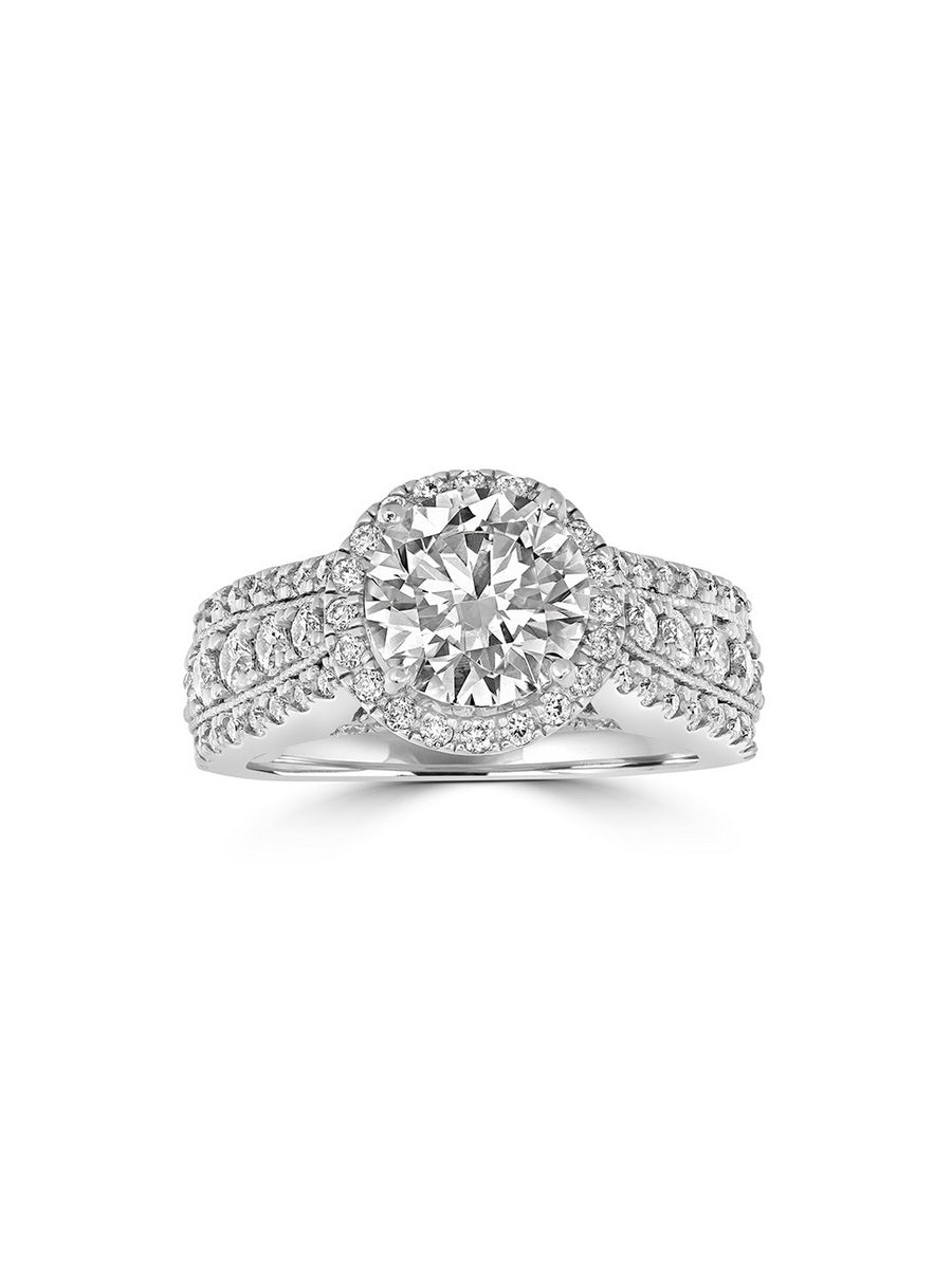 925 Silver 2.65Ctw Moissanite Halo Setting Statement Ring