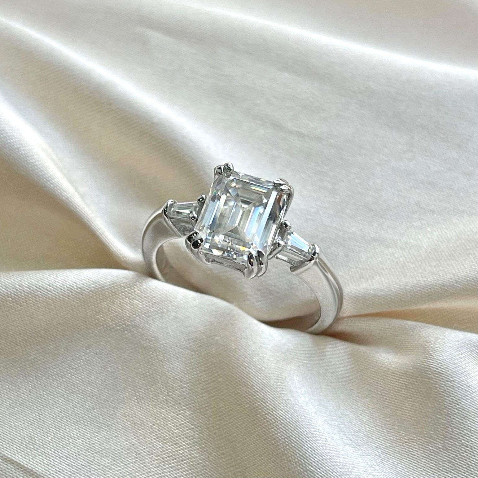 925 Silver 5.0Ctw. 3-Stone Moissanite Ring