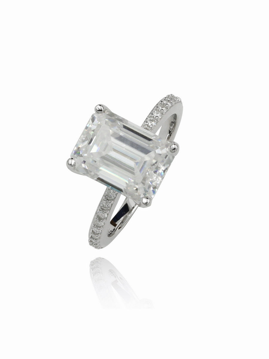 925 Silver 4.42Ctw. Moissanite Side-Stone Engagement Ring