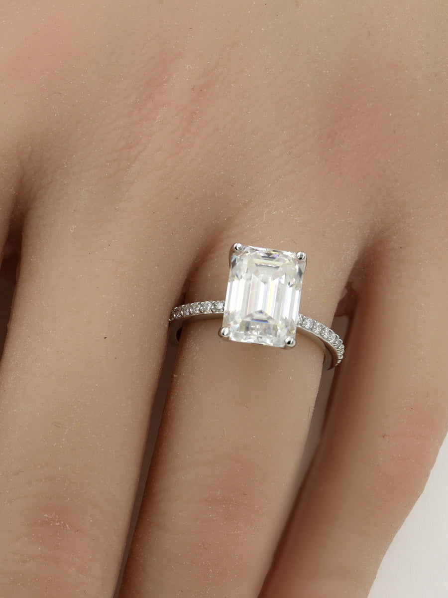 925 Silver 4.42Ctw. Moissanite Side-Stone Engagement Ring