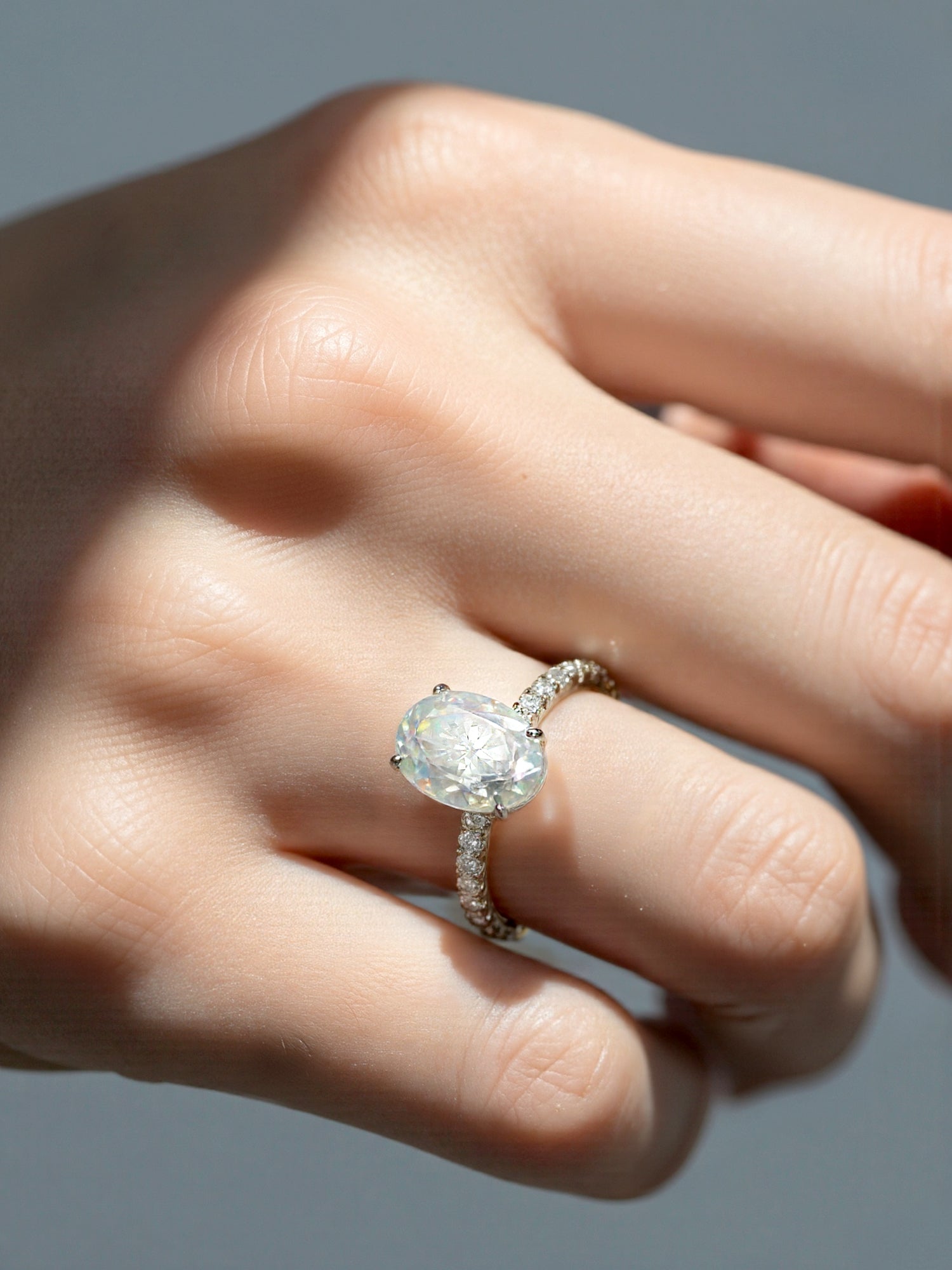 925 Silver 4.4Ctw. Moissanite Oval Cut Engagement Ring