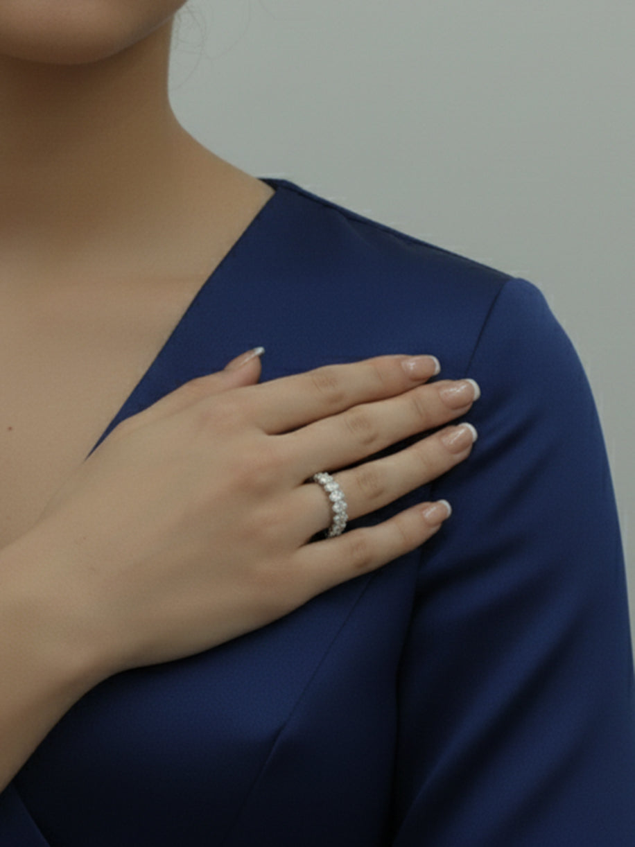 925 Sterling Silver 9CTW Oval Cut Moissanite Eternity Band Ring