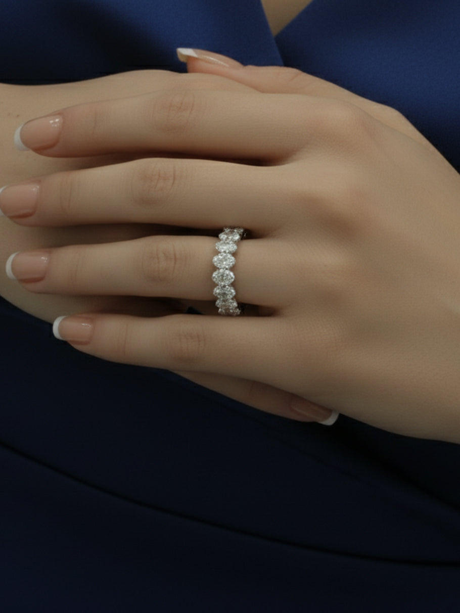 925 Sterling Silver 9CTW Oval Cut Moissanite Eternity Band Ring