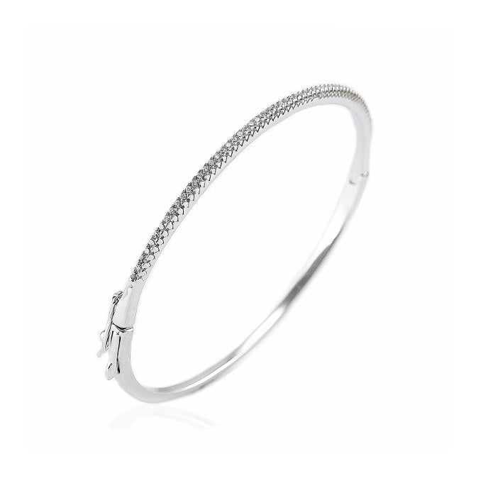 925 Sterling Silver Half Way CZ Classic Bangle