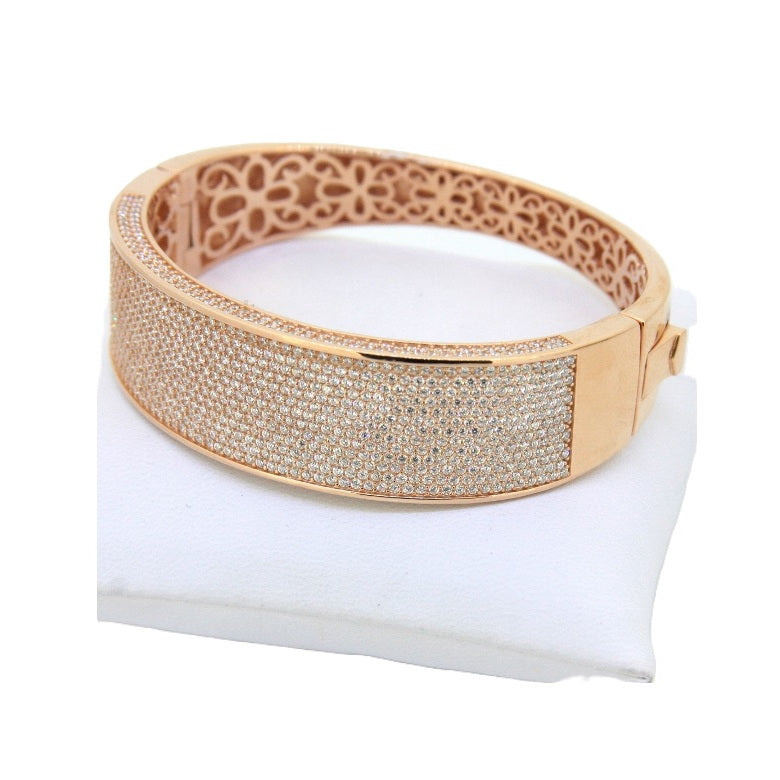 925 Sterling Silver CZ Pave Wide Bangle