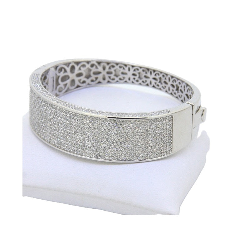 925 Sterling Silver CZ Pave Wide Bangle