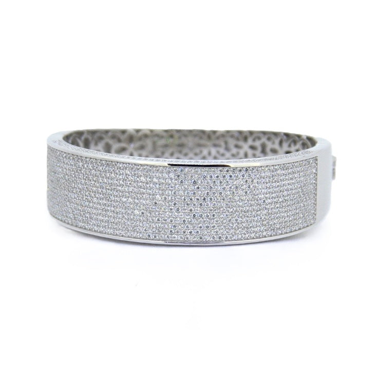 925 Sterling Silver CZ Pave Wide Bangle