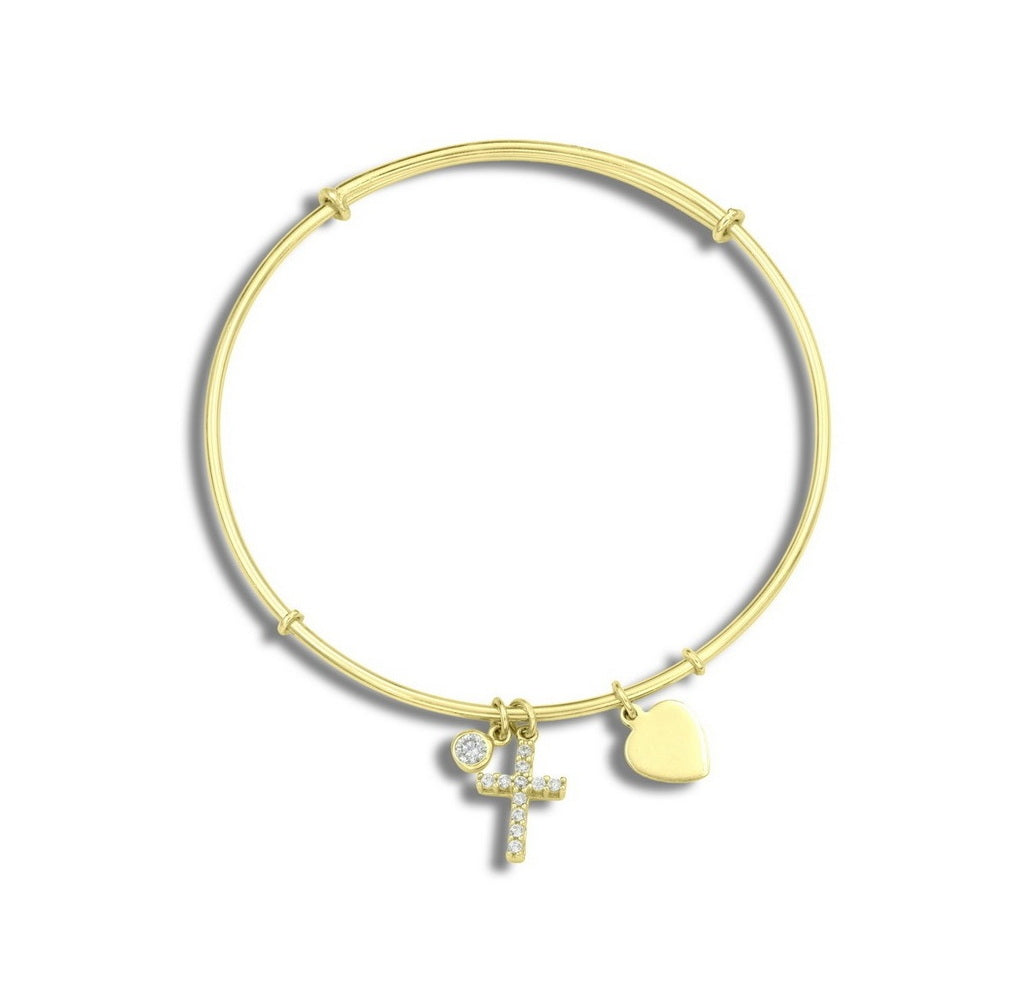 925 Silver Hanging CZ Cross Charms Bangle