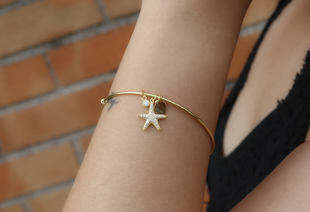 925 Sterling Silver Sea Star Charms Bangle