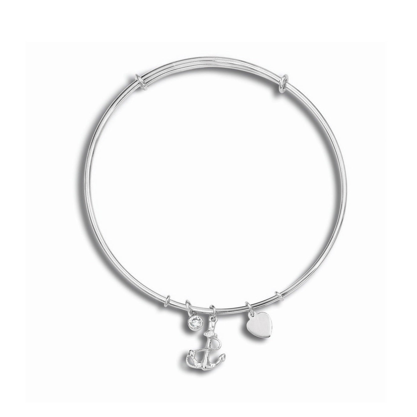 925 Sterling Silver Anchor Charms Bangle