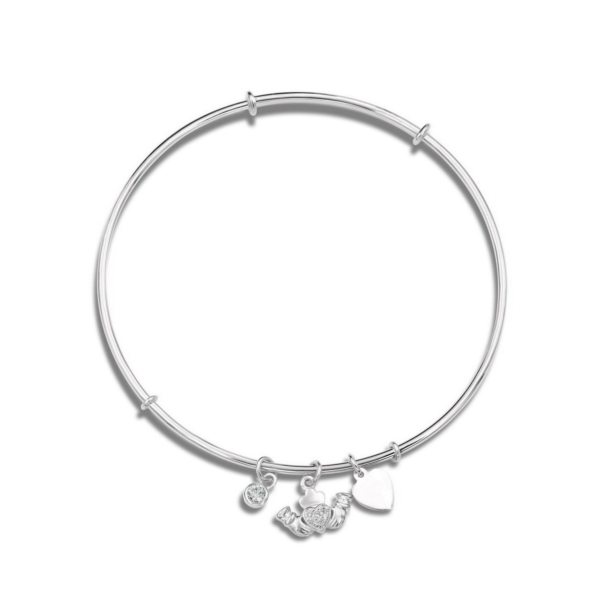 925 Sterling Silver Heart Charms Bangle