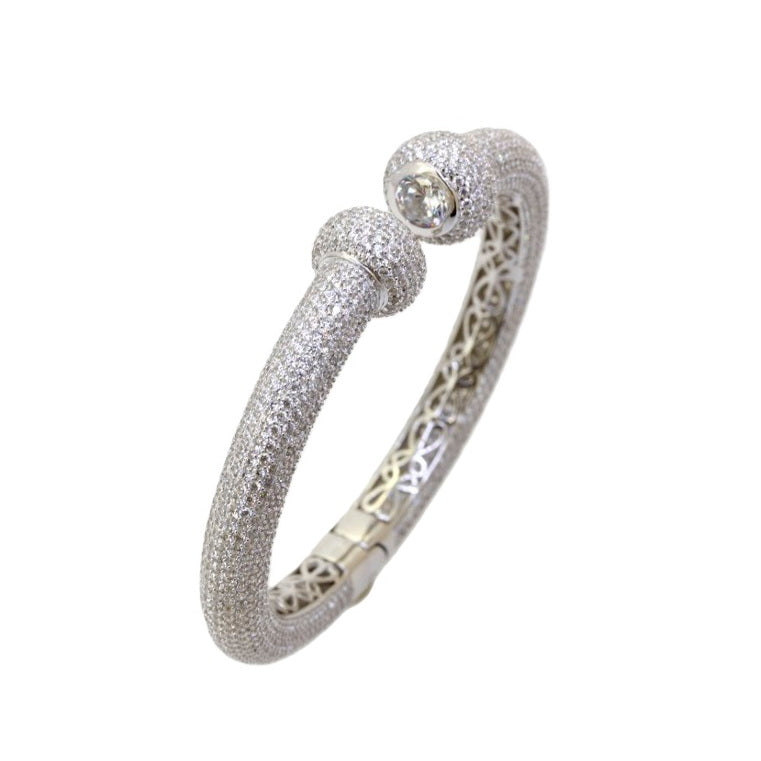 925 Sterling Silver Full CZ  Pave Cuff Bangle