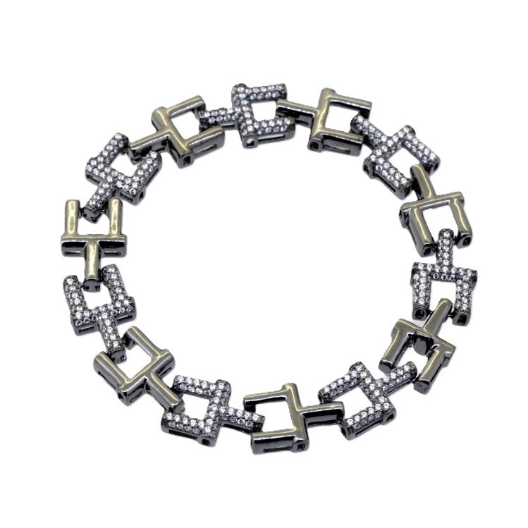 925 Sterling Silver CZ Multiple Square Link Bracelet