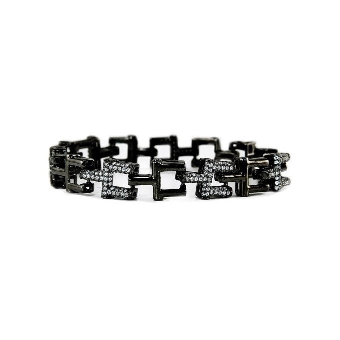 925 Sterling Silver CZ Multiple Square Link Bracelet