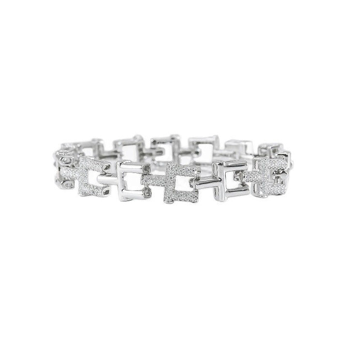 925 Sterling Silver CZ Multiple Square Link Bracelet