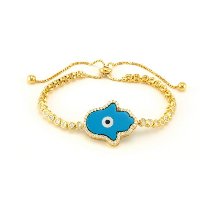 925 Sterling Silver Hamsa CZ Bolo Bracelet