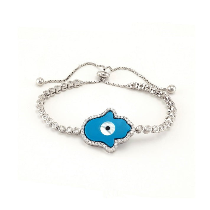 925 Sterling Silver Hamsa CZ Bolo Bracelet