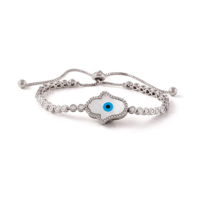 925 Sterling Silver Evil Eye CZ Bolo Bracelet