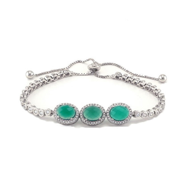 925 Sterling Silver Three Natural Stone Bracelet