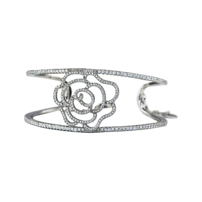 925 Sterling Silver Hollow Rose Cuff Bangle