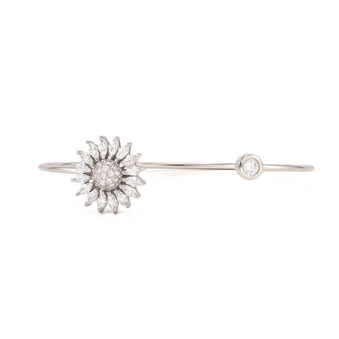 925 Sterling Silver Flower CZ Cuff Bangle