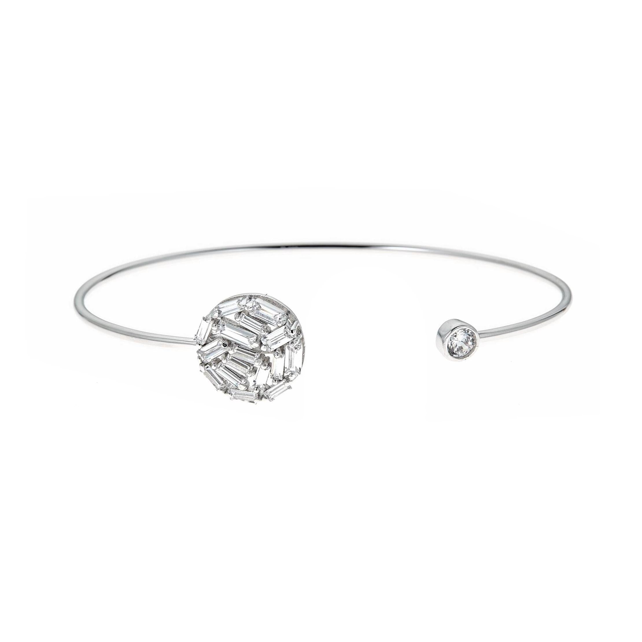 925 Silver Round CZ Block Open Cuff Bangle