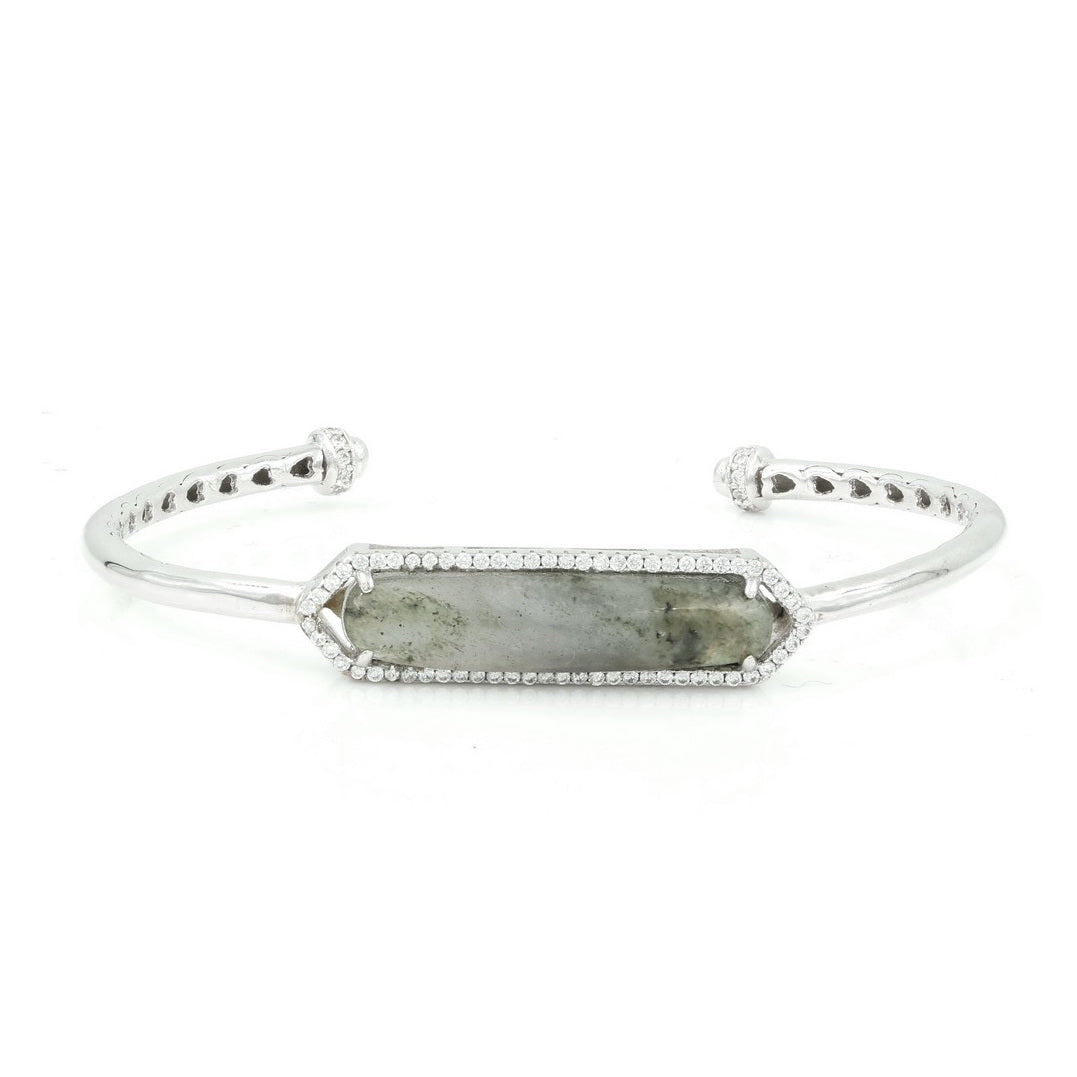 925 Sterling Silver Natural Stone Open Cuff Bangle