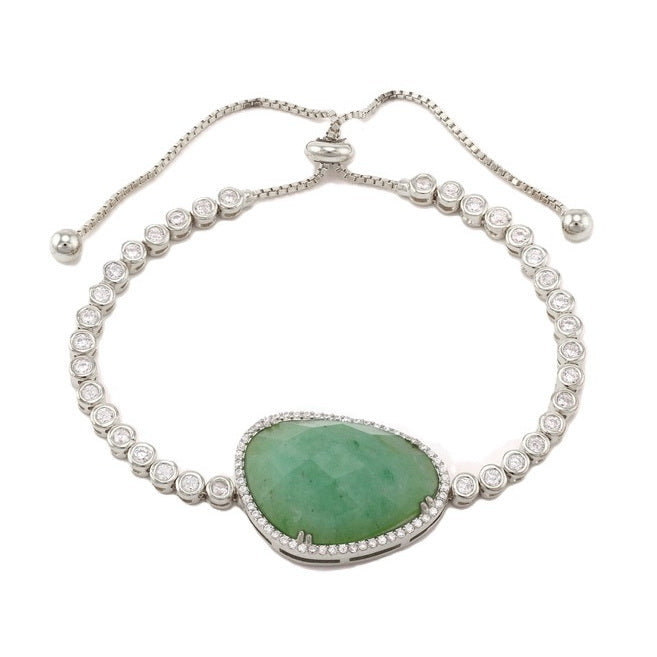 Oval Natural Stone CZ Bolo Bracelet