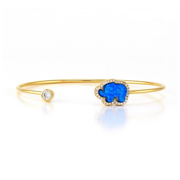 925 Silver Elephant Blue Opal Cuff Bangle