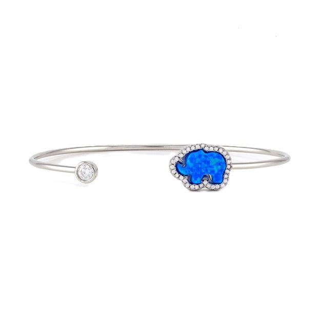 925 Silver Elephant Blue Opal Cuff Bangle