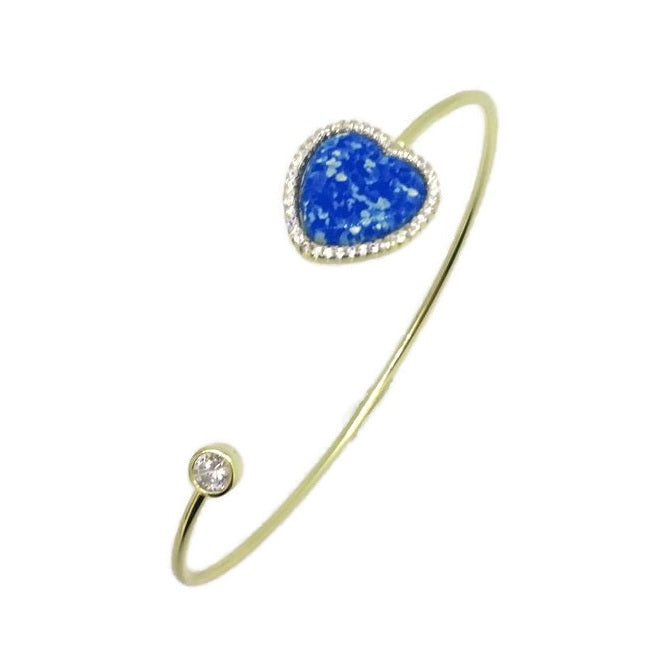 925 Sterling Silver Heart Blue Opal Cuff Bangle