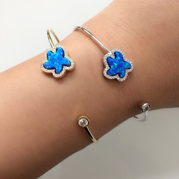 925 Sterling Silver Starfish Blue Opal Cuff Bangle