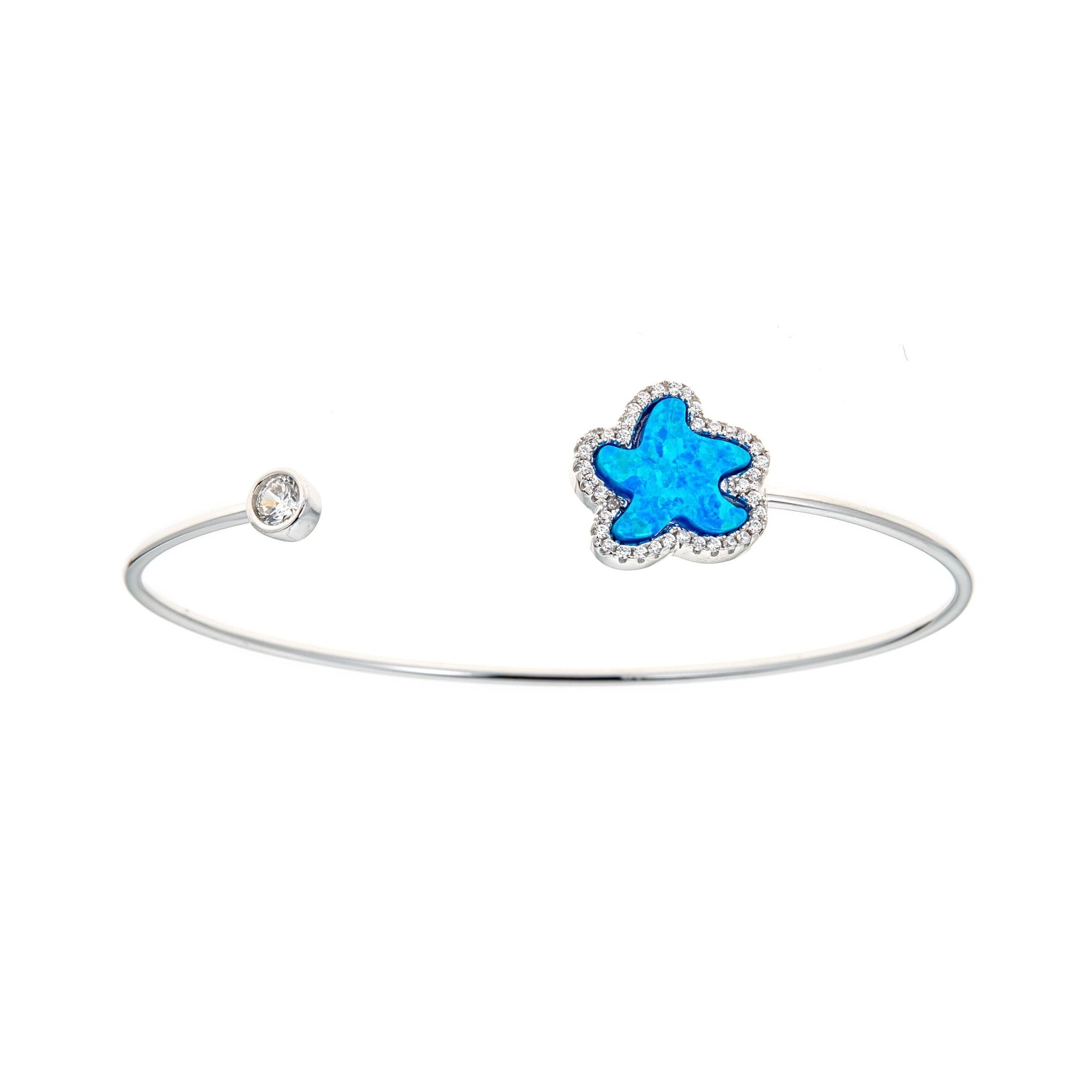 925 Sterling Silver Starfish Blue Opal Cuff Bangle