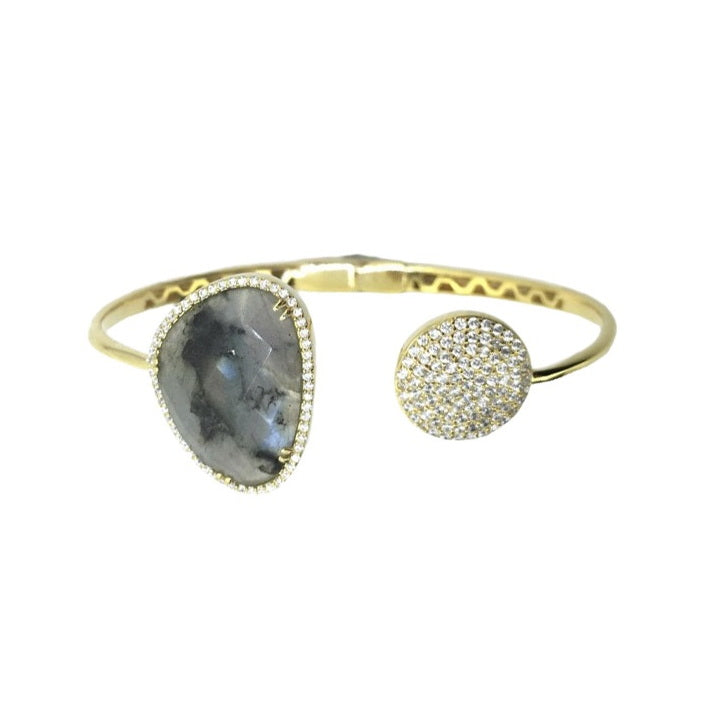 925 Silver Waterdrop Natural Stone Cuff Bangle