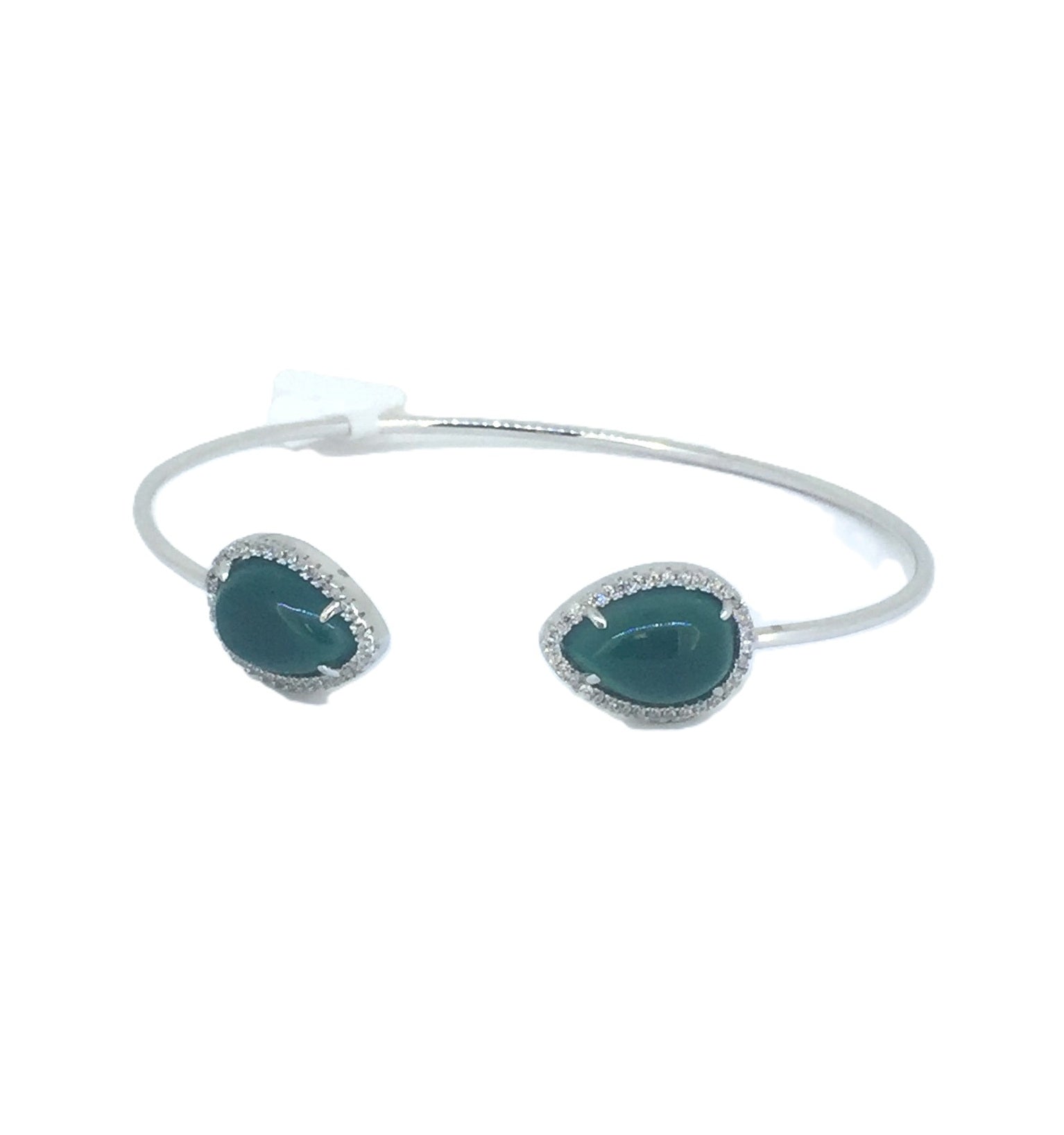 925 Silver Double Pear Natural Stone Cuff Bangle