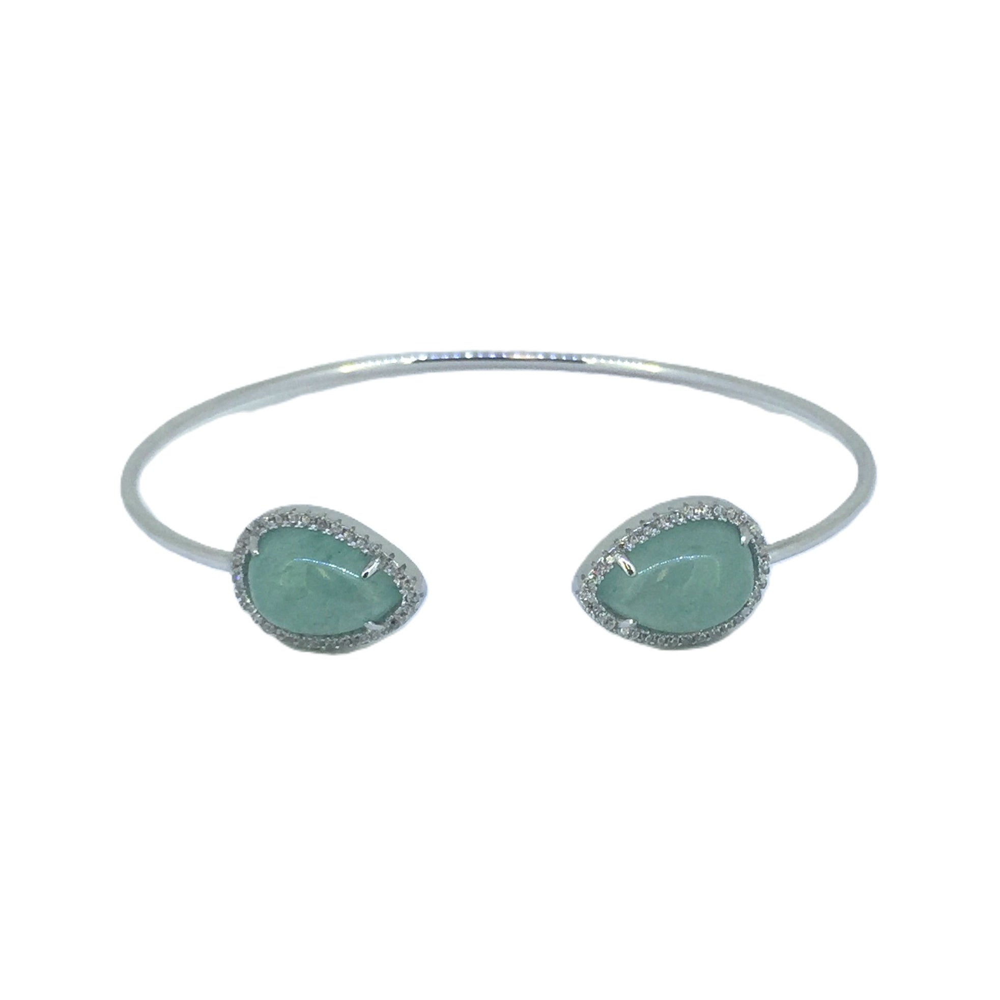 925 Silver Double Pear Natural Stone Cuff Bangle