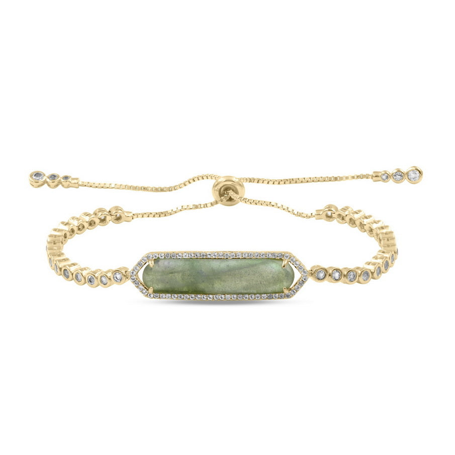 Square Natural Stone CZ Bolo Bracelet